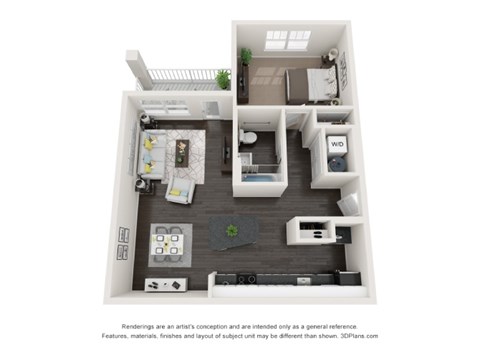 Floor plan for 1 bed, 1 bath, 806 sqft